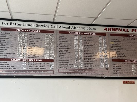 Arsenal Pizza menu 2