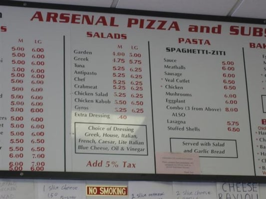 Arsenal Pizza menu 1